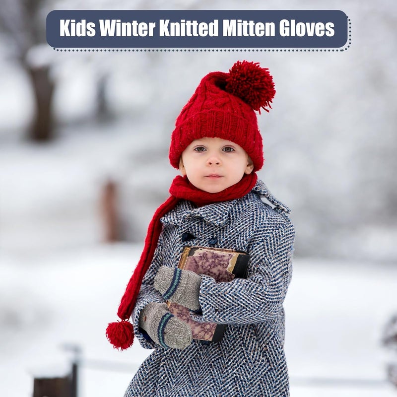 Yahenda 4 Pairs Kids Mittens Fingerless Gloves Winter Knitted Convertible Mittens for Toddler Boy Girl Aged 5-10 - Image 5